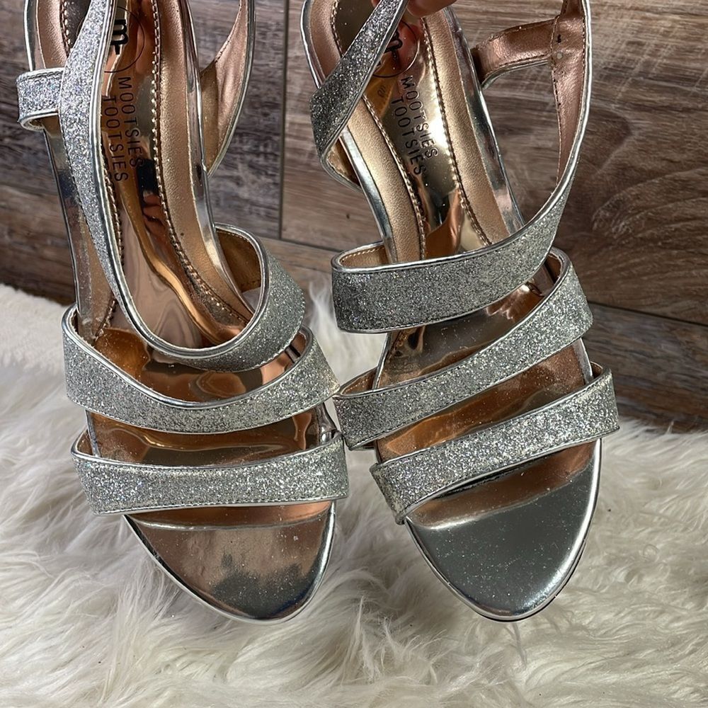 Mootsie Tootsies Ladies Strappy Silver Glittery Clear Heels, Size 6, Mo Jericho